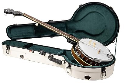 Crossrock Fiberglass Banjo Case-Fits Mastertone & Most 5-String Styles, with Interior Compartment, Backpack Straps, Hygrometer, TSA Lock-Milky White (CRF2023MBJMW)