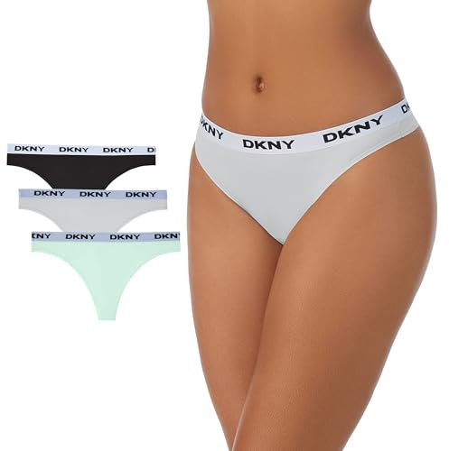 DKNY Damen Microfiber Contrast Logo Thong Tangahöschen, Schwarz/Aluminium/Frisch, XL