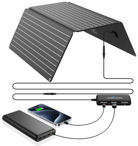 Ecosonique 30W/36W Portable Solar Panel Charger, DC19V, USB-A QC 3.0, USB-C PD 24W with Detachable Power Hub, ETFE IP67 Waterproof Foldable Solar Charger for iPhone Samsung Power Bank Power Station
