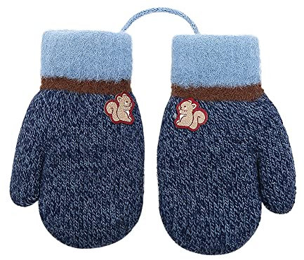IBLUELOVER Moufles Enfant Bébé Filles Garçons Hiver Gants de Ski en Tricot Couleur Pure Chauds Doublure Polaire Avec Corde Tour du Cou Cadeau Noël 0-2 Ans