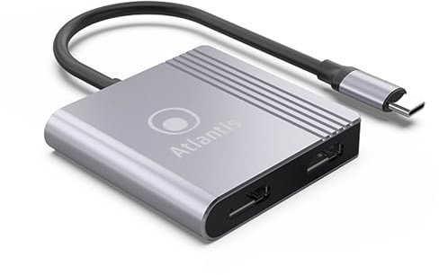 ATLANTIS A04-TC_2HDMI+ adattatore Dual Doppio Monitor USB C Type C a 2xHDMI, 1080p 60 Hz,permette di connettere un Notebook con uscita USB C a doppio Monitor Projettore con ingresso HDMI.Cavo 18 cm