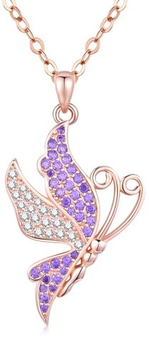 TwoAnts Butterfly Necklace 925 Sterling Silver Full of Zircon Pendant Rose Gold Butterfly Jewelry for Women Girl