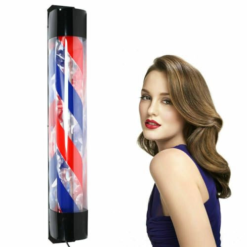 KenSyuInt Barber Pole LED Licht Friseursalon Rotierendes Professional Barber Club Salon Friseur LED Licht Drehlicht Wandleuchte Außenwandleuchten Rot & Blau & Weiß