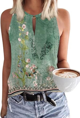 Tanmolo Damen Tank Top Ärmellos Oberteile Sommer Tanktops V-Ausschnitt Blusentop Strand Sexy Vest Top Bluse Grün, L