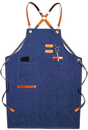 Arbeitsschürze mit Taschen, Tischlerschürze, Werkstatt-Werkzeugschürze, robuste Arbeitsschürze aus gewachstem Segeltuch, Schweißschürze, Arbeitsschürze (Farbe: Blau, Größe: XL) ( Color : Blue , Size :