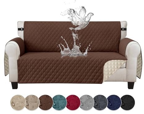 Jaotto Sofabezug 2 Sitzer wasserdichte Sofa Überzug mit Armlehnen Antirutsch Sofaschoner Sofaüberwurf Reversible Gesteppte Couch überzug für Haustiere Katzen Hunde,Dunkelbraun