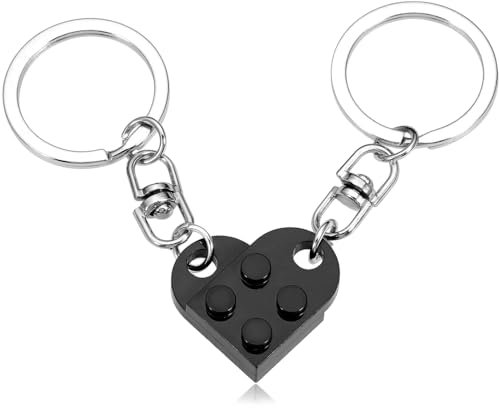 AIVEKE Schlüsselanhänger Herz - 2 Stück Herzförmig Schlüsselanhänger Partner für Beide Schlüsselanhänger Paar für Valentinstag Weihnachten Geschenk Herzförmiger Baustein Schlüsselanhänger, Schwarz