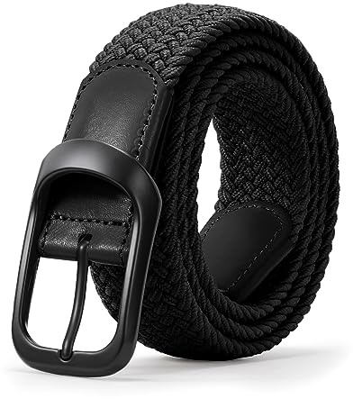 JASGOOD Men Elastic Braided Woven Stretch Belt - 1 3/8 Casual Golf Belt for Jeans Pants, Black