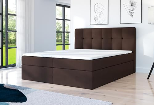 A&J MöbelLand Boxspringbett 140x200 mit Bettkasten und Lattenrost – ARNOR, Bett mit Matratze und Stauraum in Braun 07