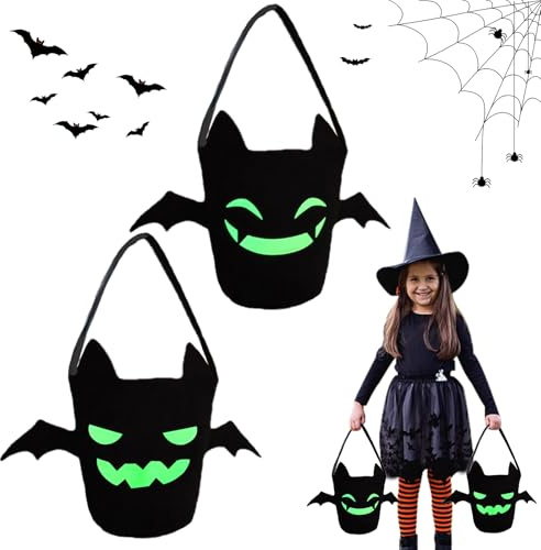 Halloween Süßigkeiten Tasche 2 Stück Süßigkeitstüten Halloween Eimer Filz Süßigkeitstüten Korb Goodietaschen für Süßes Geschenktasche für Karneval Party