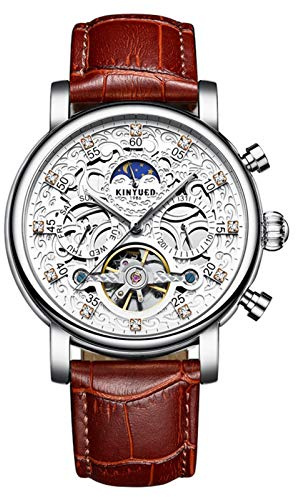 HFWXYSA Mechanische Herrenuhren Mode Automatische Herrenuhr Leder wasserdichte Tourbillon Business Skeleton Uhr