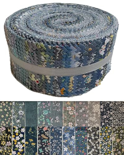 Jelly Roll Stoff, 100% Baumwolle, Quilt-Stoff, 40 vorgeschnittene Streifen (6,3 x 111,8 cm) zum Quilten und Nähen, 20 verschiedene Blumendrucke, Londoner Himmel