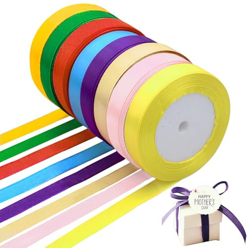 22m × 8 Rouleaux Ruban 1cm,Ruban Satin,Ruban Couleur,Rubans,Ruban Tissu,Couleurs Ruban Satin,Ruban Bouquet Mariée,Ruban Soie,Pour Emballage Cadeau,Mariage,Decoratif,Bricolage,Fleur,Largeur