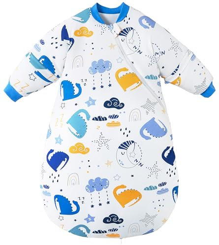 Chilsuessy Baby Schlafsack Winter Schlafsack mit abnehmbar Langarm Warm Kleinkinder Schlafsack für Jungen und Mädchen, Blau Dinosaurier/3.5 Tog, 100cm/Baby Höhe 90-110 cm