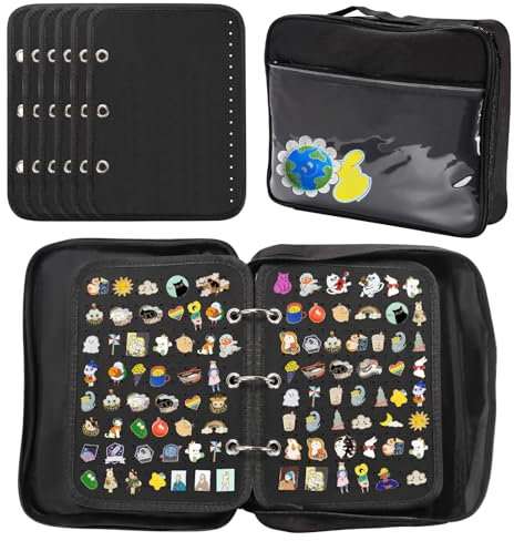 6 Binder Pin Badge Display Case, Enamel Pin Display Bag 13 x 9.8 x 1.97in ,Pin Carry Case Collection Storage Organizer,Pin Collector Book Page-Flip Brooch Pin Display Holder for Store 400 Pins