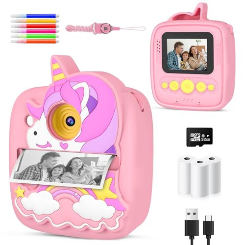 Appareil Photo Instantané Enfants, 1080P HD 48MP Appareil Photo Enfants avec 32GB Carte & 3 Rouleaux de Papier d'impression, Appareil Photo Numérique Enfant Cadeaux pour Garçons Filles de 3-12 Ans
