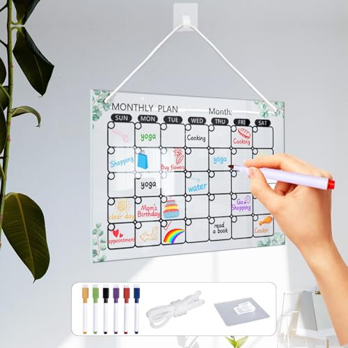 YSOOUA Planificador semanal borrable, planificador semanal de cristal acrílico para el hogar, 30 x 20 cm, pizarra con 6 rotuladores para pizarra blanca, plan para colgar lista de tareas para el hogar
