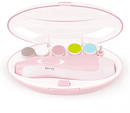 Baby Nail File Clippers Electric: Baby Nail Trimmer Electric Kit Fingernails Toes Care Manicure 6-in-1 Set with LED Light Safe for Newborn Kids and Adult Pink