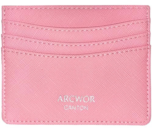 ARCWOR Schlanke Brieftasche, minimalistische Vordertasche, RFID-blockierend, für Damen und Herren, Ledergeldbörsen, Pink-Saffiano, Horizontal