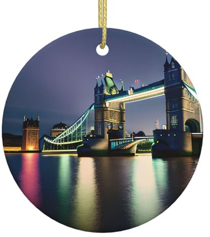 Nacht-London-Turmbrücken-Druck, Keramik-Weihnachtsschmuck, kreisförmige Dekorationen für Weihnachtsbäume, Zuhause, Displays