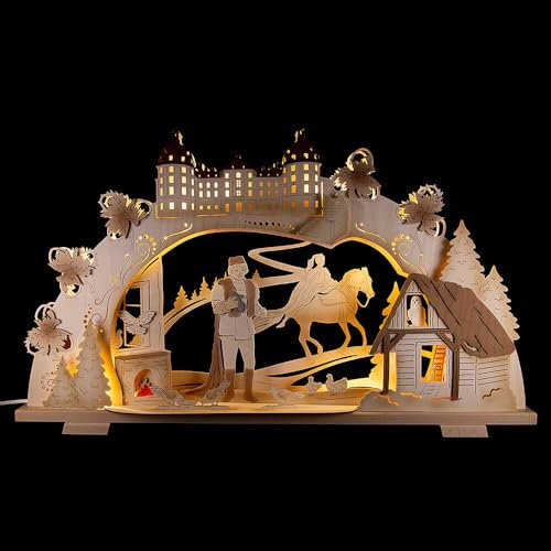 Erzgebirge Palast Saico 3D-Schwibbogen DREI Haselnüsse für Aschenbrödel Natur - 70x41 cm