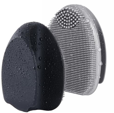 HieerBus Silikon Gesichtsreiniger, Manuelle Peeling Bürste, Handheld Gesichtsreinigungsbürste für Frauen Männer Entfernen Poren Reinigung Massage (Schwarz + Grau)