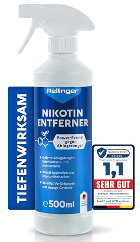 RELLINGER® Nikotinentferner 500ml [POWER-FORMEL] - Ruß & Nikotin Entferner Reiniger für Fensterrahmen, Wände, Fliesen, Heizkörper, Türen, Kunststoff - effektiver Fettlöser für Haushalt und Gastronomie