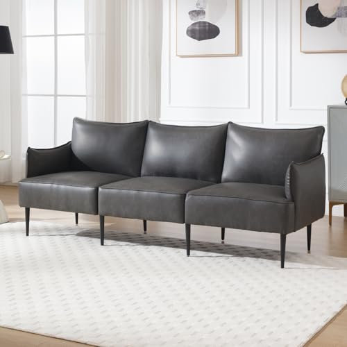 chairus 3 Sitzer Sofa Couch für Wohnzimmer PU Leder Loungesofa Sektionssofa Couch mit Metallbeinen Polstersofa Bettsofa Schlafzimmer Büro (Dunkelgrau-3)