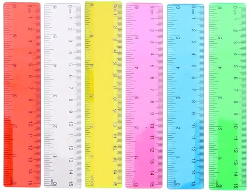6 Stück Lineal 15cm Grundschule,Kleines Lineal,Kunststoff Farbiges Lineals | Farbiges Transparentes Lineals Mit Zentimetern Und Zoll,Geeignet für Schule,BüRo,Zuhause
