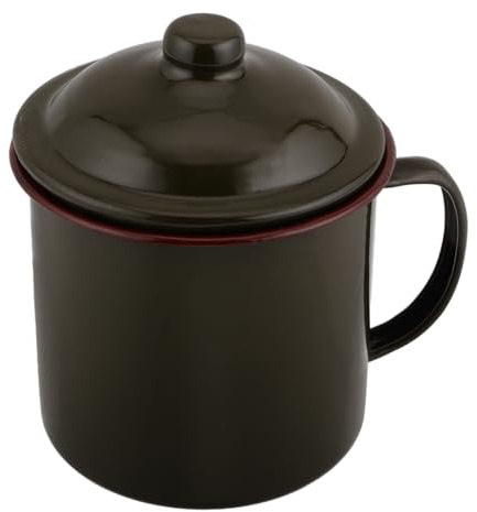 INOOMP Emaille Becher Mit Deckel Grün Camping Outdoor | Vintage-Emailware-Becher in Grün, Mit Deckel, Für Camping Und Outdoor, Tee Kaffee Oder Heiße Schokolade