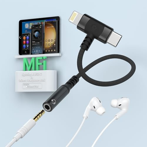 2-in-1 USB-C & iPhone to 3.5mm Audio Jack Headphone Adapter, for Apple iPhone Type C to 3.5 mm Female Earphone Converter for i Phone 14/13/12/11/iPad Pro Air/Samsung/Pixel/LG【Apple MFi Certified】