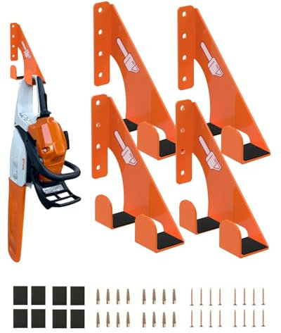 Chainsaw Holder -4 Pack- 180LB Heavy-Duty Alloy Steel Wall Mount Set, Chainsaw Accessories, Universal Fit for Stihl, Husqvarna, Echo Saws, Rust-Proof & Space-Saving Design (Garage, Workshop)