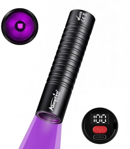 Alonefire SV125 365nm UV Taschenlampe 3W klein Typ C USB Aufladbar Mini Schwarzlicht Digitalanzeige Haustierurin Detektor Geld-Detektor für UV Harz, Angeln, Skorpion, Bernstein,Mineralien mit Batterie