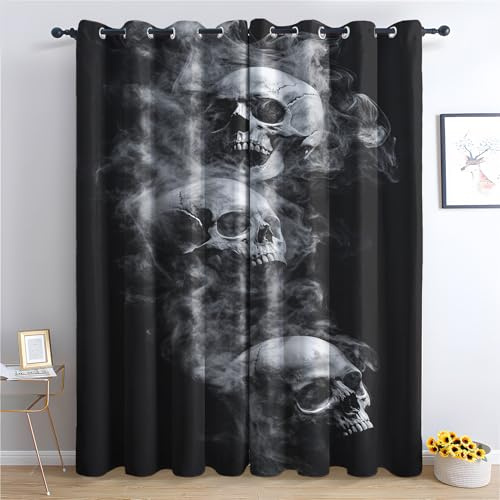 Venivici Totenkopf Vorhänge Wohnzimmer Schlafzimmer - Gothic Horror Skelett Vorhang 220 cm Lang Blickdicht, Gardinen mit ösen, Verdunklungsvorhänge Kinderzimmer, Thermovorhang 2er Set