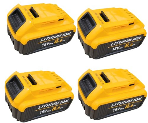 4X 18V replacement battery for dewalt DCB200 DCB201 DCB182 DCB180,8.0AH/8000mAH Battery with LED Indicator