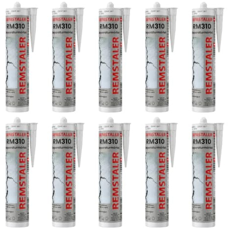 10x Remstaler REPARATURMÖRTEL für Mauerwerksfugen und Ausbruchstellen in Beton | zementgrau | überstreichbar | 310ml (10 Stk.)