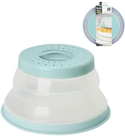 Tovolo Microwave Plate Cover Small in Blue Haze Collapsible Vented Silicone Microwave Splatter Cover, Dishwasher Safe 8 Inch Plate Cover BPA Free Food Guard
