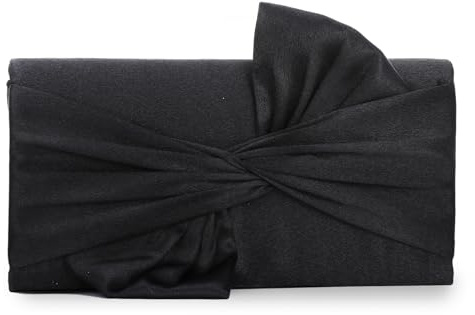 Jywmsc Satin-Clutch-Handtasche für Damen Formelle Schwarze Abendtasche mit Schleife Plissierte Handtaschen für Hochzeitskleider