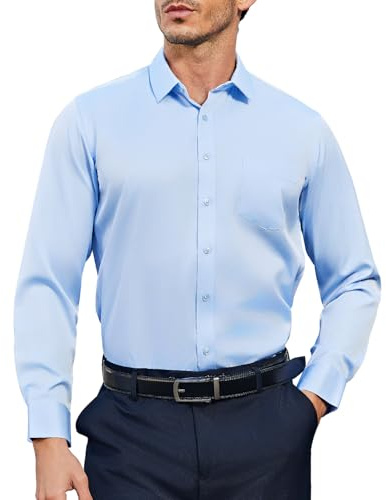 Casey Kevin Camicia Uomo Maniche Lunghe Antipiega, Regular Fit con Tasca | Camicie Bottoni Elastico Traspirante, Colletto Kent, Elegante Business Casual, Manutenzione Semplice, Libero Viaggi Ufficio