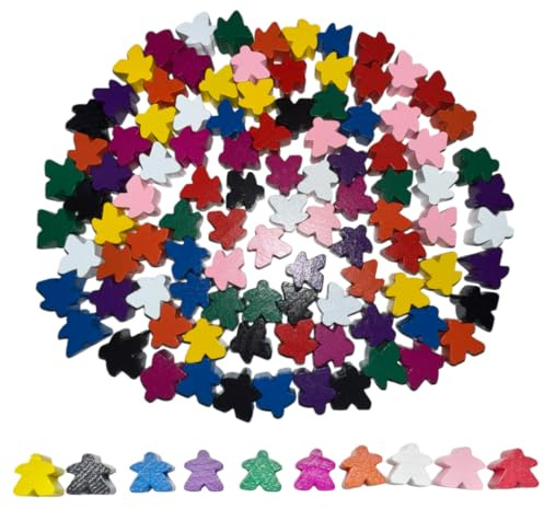 Tokaneit 105 Stück Holzkegel Figuren Bemalt mit 5 Würfel, Spielfiguren Holz Mensch Argere Dich Nicht mit Box, 7 Farben, für Flugschach, Dame, Holzkegel für Partys und Familien