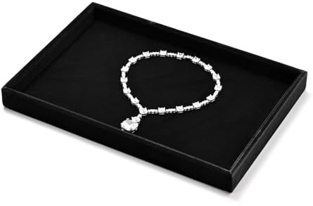 Papten Velvet Jewellery Tray Stackable Jewellery Display Flat Tray Jewelry Organiser Trays For Storing Glasses Watches Rings Necklaces Earrings In Drawers(Black)