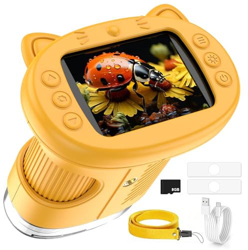 Microscope Enfant,DEIME 20MP 1080P 2.4 1000X Microscope pour Enfants avec 8G Carte,8 LEDs,Rechargeable,Portable Microscope Cadeau de Noël éducatif et Scientifique pour Enfants 5 6 7 8 9 10 11 12 Ans