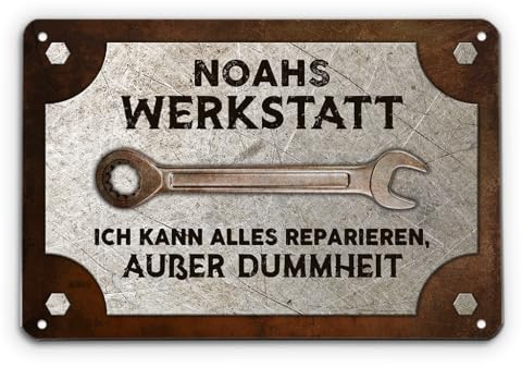 Geschenke Mall Türschild Personalisiert - Garage Meine Werkstatt Meine Regeln - Metallschild personalisiert, Papas werkstatt schild, Schild selbst gestalten, Automechaniker geschenk (Modell #2)
