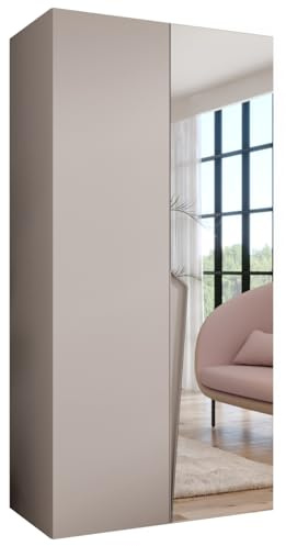 MEBLE KRYSPOL - Kleiderschrank - Garderobenschrank - 100 cm x 202 x 52 cm - Schrank mit Kleiderstange und Spiegel, 2 Türen - für Schlafzimmer, Flur - Piano, Kaschmir, Griff Kaschmir