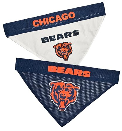 Pets First NFL DOG BANDANA - CHICAGO BEARS REVERSIBLE PET BANDANA. 2 Sided Sports Bandana with a PREMIUM Embroidery TEAM LOGO, Small/Medium. - 2 Sizes & 32 NFL Teams available