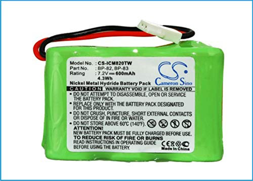 CS-ICM820TW Akku 600mAh Kompatibel mit [ICOM] IC-24AT, IC-24ET, IC-25RA, IC-2SA, IC-2SAT, IC-2SE, IC-2SET, IC-3SAT, IC-45A, IC-45SE, IC-4SA, IC-4SE, IC-CM8, IC-CM89, IC-M7, IC-R1, IC-W2A Ersetzt 9450