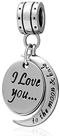 Anhänger für Pandora-Armband und Halskette, hängend, 925er-Sterlingsilber mit englischer Aufschrift „I love you to the moon and back“, tolles Geschenk für Mütter, Frauen, Mädchen