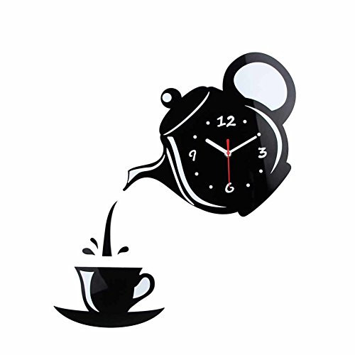 Austinstore 3D Teapot Cup Acrylic Mirror Wall Clock Stickers DIY Home Office Decor