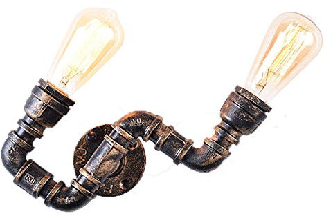 PETITES ECREVISSES Metall Water Pipe Wandleuchte,Vintage Industrie Wandlampe Wasserrohr Licht mit 2 E27 Sockel-Lampe für Bar, Küche, Wohnzimmer und Schlafzimmer