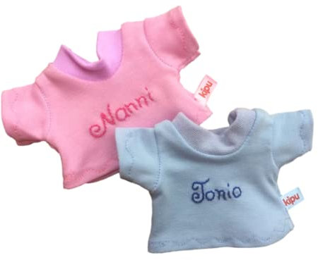 personalisiertes T-Shirt Gr. 20 cm für mini Puppen Teddy Kuscheltier Plüschie Puppenkleidung handmade Shirt mit NAME